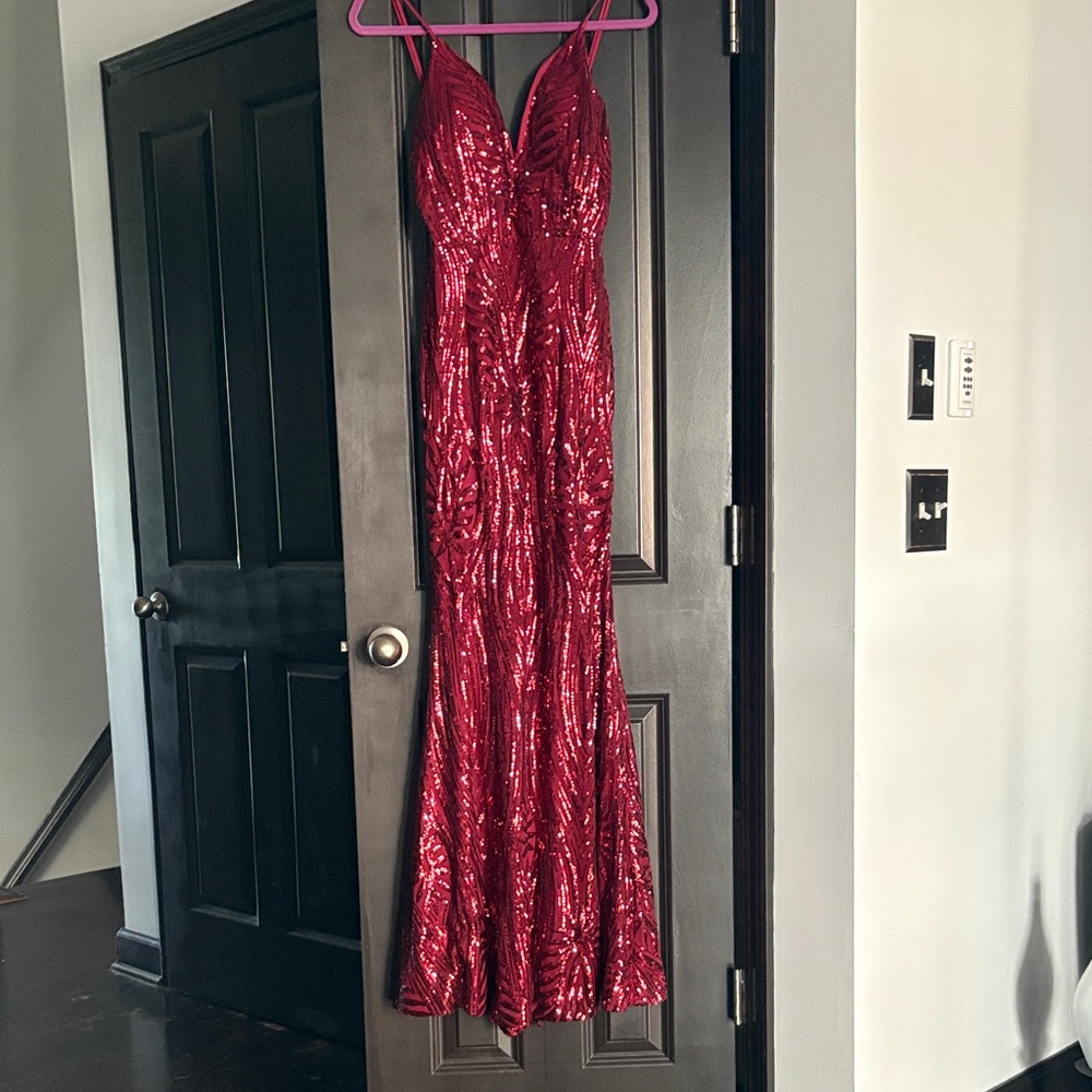 Fashion Nova Burgundy Sequin Maxi Dress